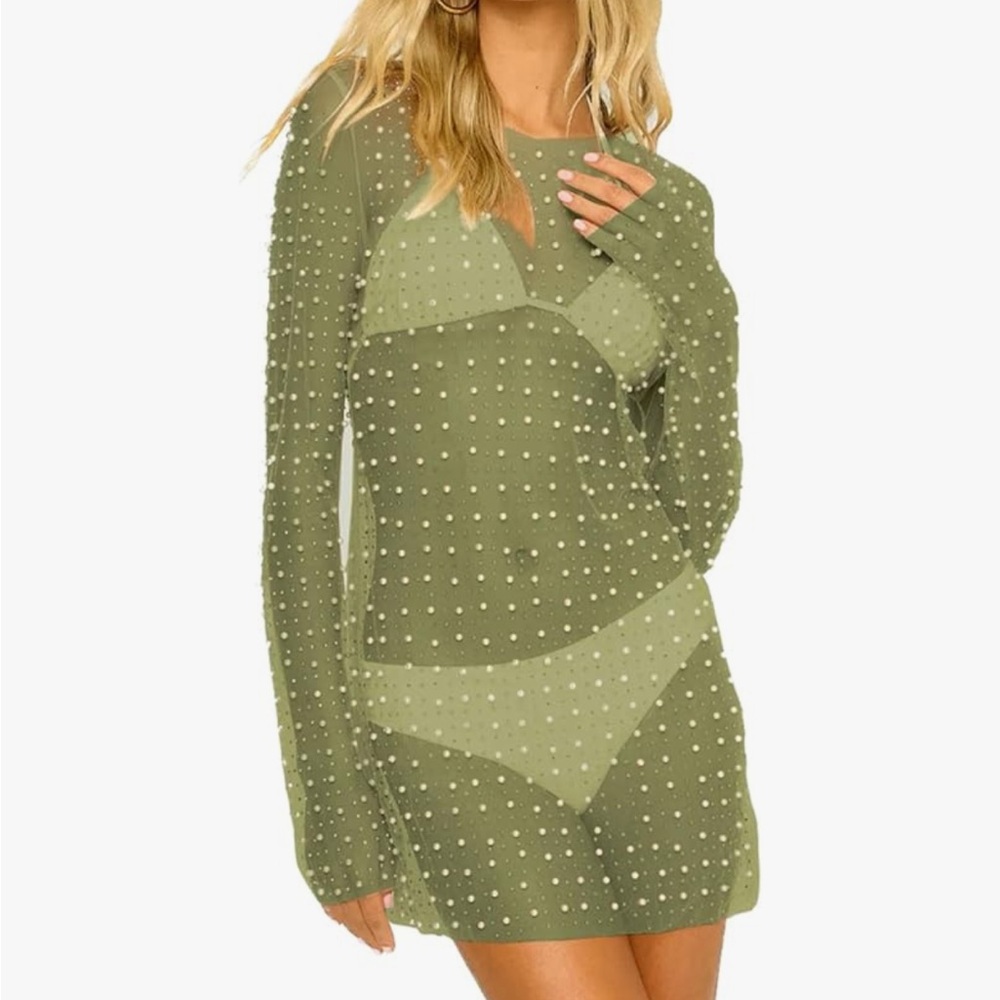 Sheer Olive Green Polka Dot Dress